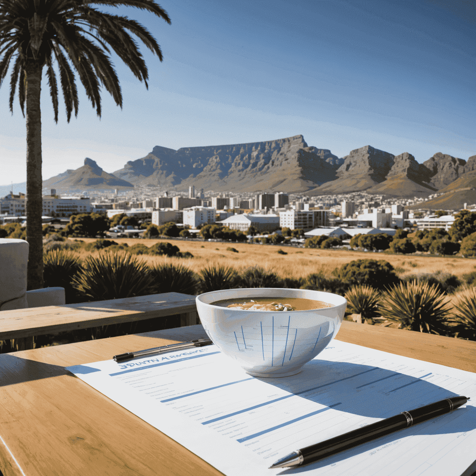 Graph showing rising market trends in South Africa, with iconic Table Mountain in the background