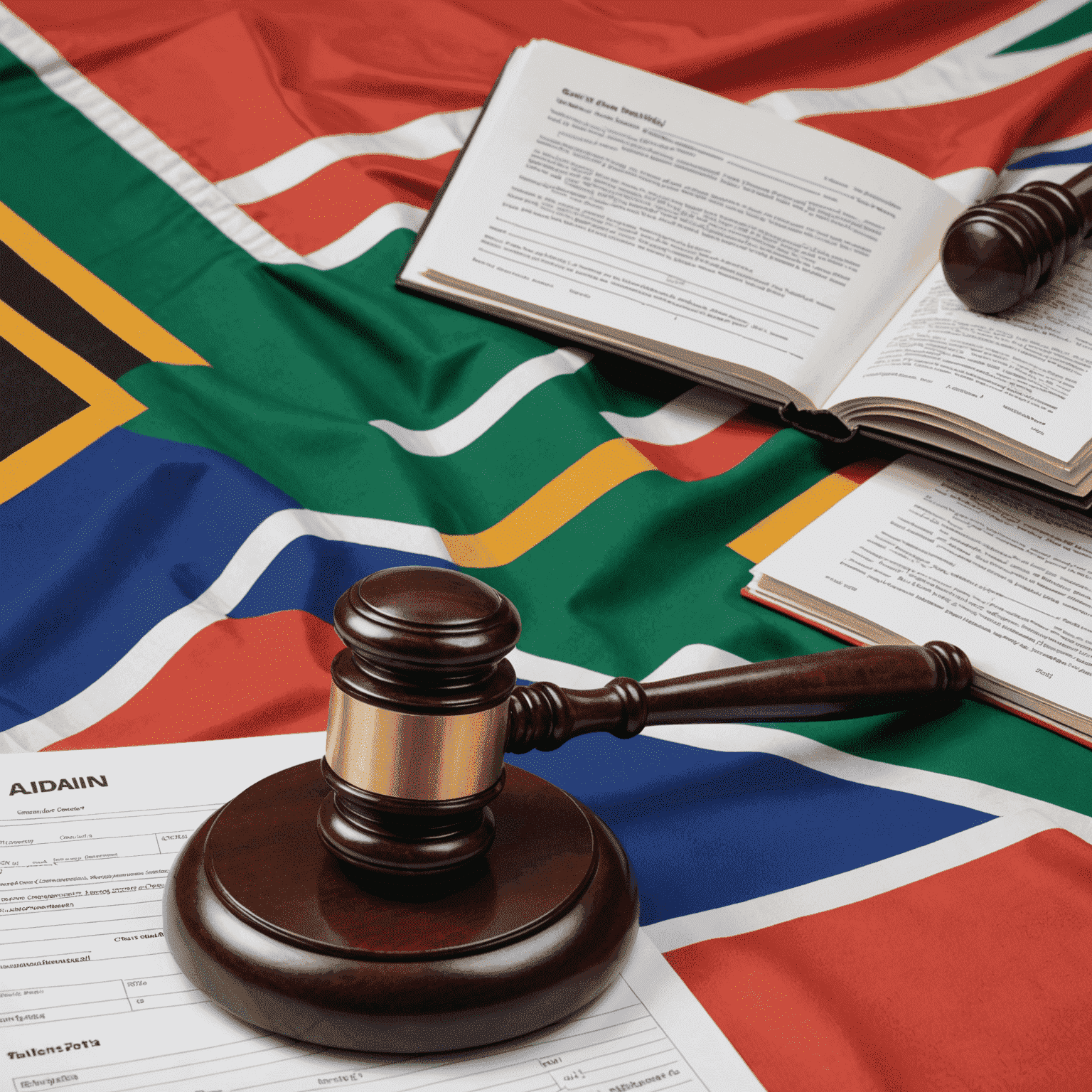South African flag with financial policy documents and a gavel, symbolizing regulatory changes