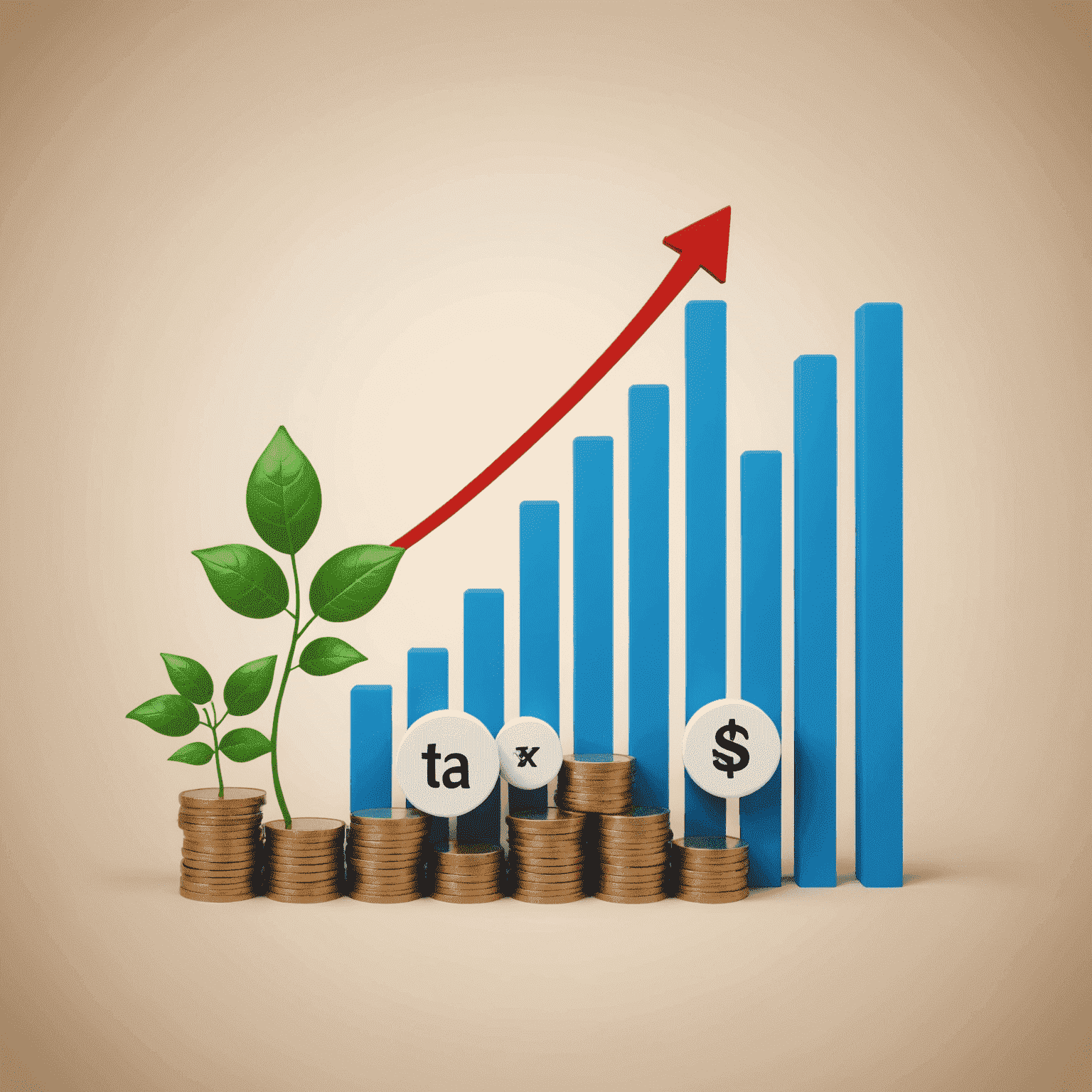 A graph showing ascending financial growth with icons representing reduced taxes and increased savings. The image symbolizes the positive impact of tax optimization on wealth accumulation.