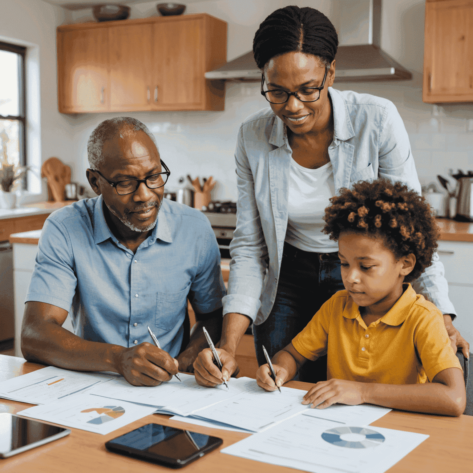 South African family reviewing credit documents with a financial advisor, emphasizing responsible borrowing