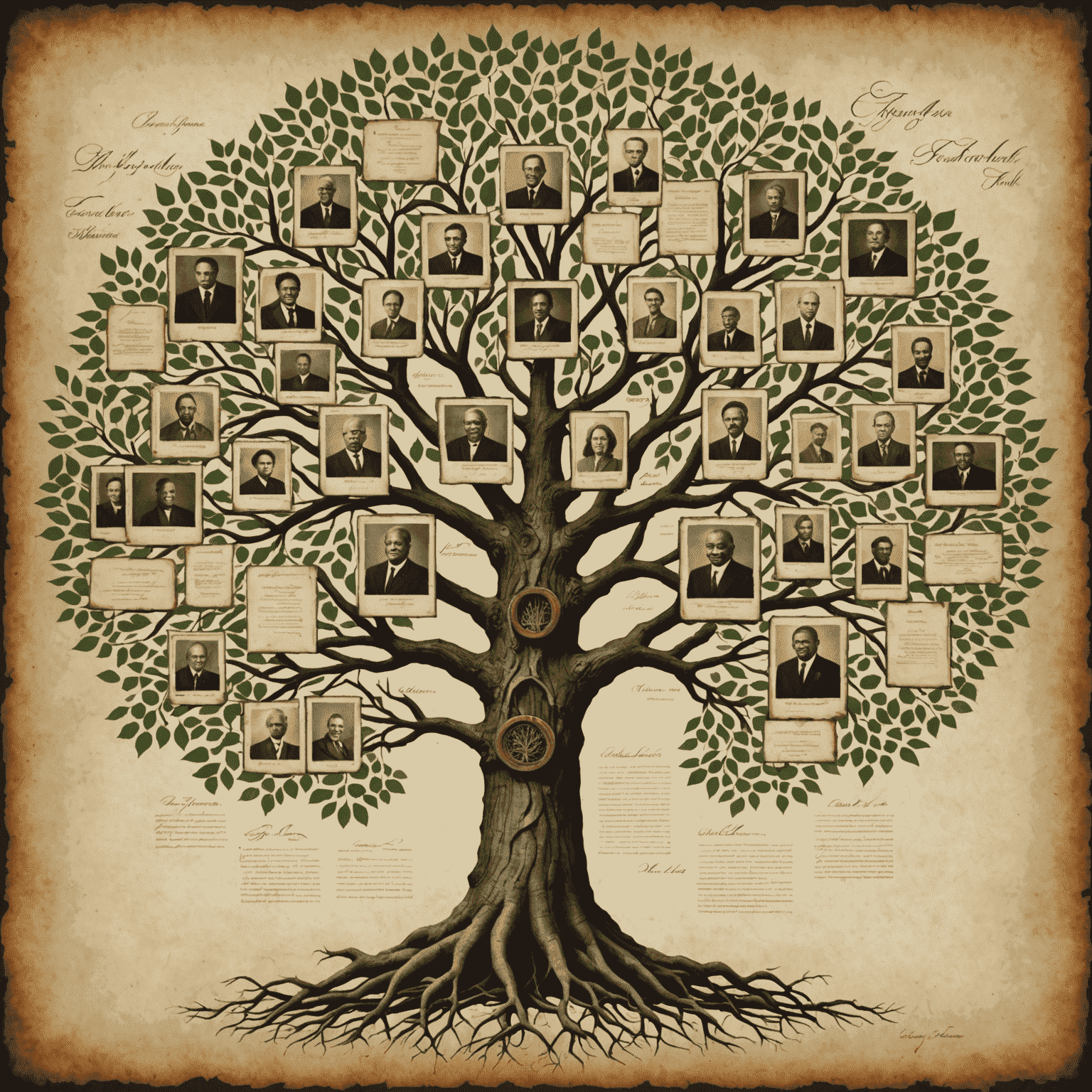 A symbolic image of a family tree with roots made of legal documents and branches representing different generations. The image includes South African cultural elements to represent legacy and inheritance.